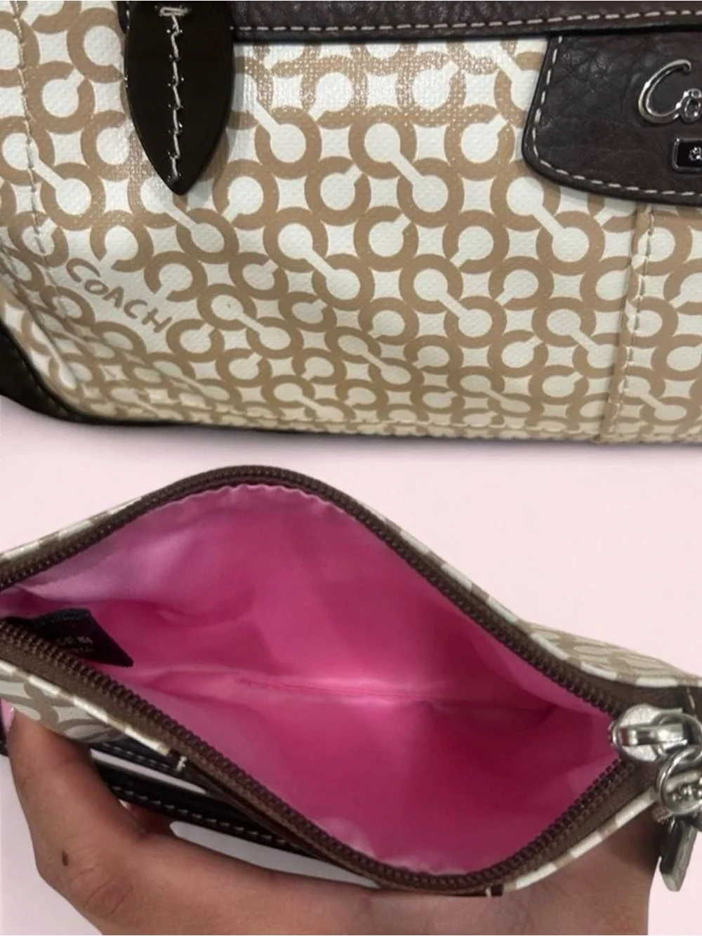 Vintage Coach Penelope Op Art tote and matching wristlet set.